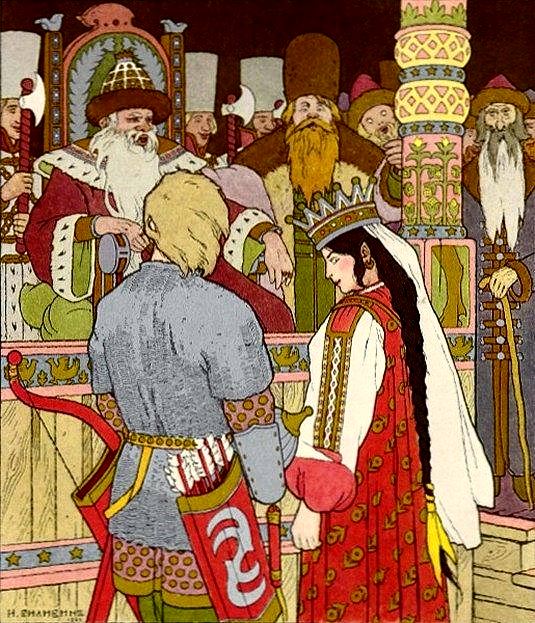 Tsarevich Ivan and Yelena the Beautiful before the Tsar
